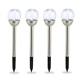 Relaxdays Gartenleuchte Glaskugel im 4er Set, wasserdichte LED Solarleuchten in Bruchglas Optik, weißes Licht, silber, 38 x 8 x 8 cm