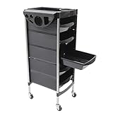 Aohuada Friseurwagen Salonwagen 6-stufig mit 5 Schubladen ABS Edelstahl 8kg Tragkraft 52.5x37x90cm Schwarz rollbar für Friseursalon