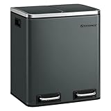 SONGMICS Mülleimer Küche, 2 x 15 Liter, Mülltrennsystem 2 Fächer, inklusive 15 Müllbeutel, Abfalleimer, Treteimer, recycelbare Abfälle, Biomüll, Softclose-Deckel, grüngrau LTB30GS