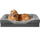 EHEYCIGA Orthopädisches Hundebett Grosse Hunde, Memory Foam Waschbar und Wasserdicht Hundekorb mit 4 Rändern, Hundesofa Hundecouch rutschfest, Grau, 106.5x76x18.5 cm