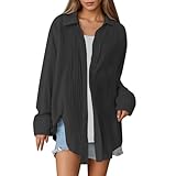 musselin Bluse Damen schwarz, Musselin Bluse Damen Oversized Weiss Sommer Hemdbluse Baumwolle Oversize Longbluse Langarm Modern Oberteile Long Shirt Elegant Hemd Bluse Locker Langarmshirt Tuniken