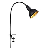 BRILONER - Retro Klemmleuchte, Leselampe inkl. Flexarm, inkl. An- Ausschalter, Schwenkbar, 1x E14, max. 25 Watt, Bürolampe, Schlafzimmerlampe, Kinderzimmer, Leseleuchte, Metall, Schwarz-Gold
