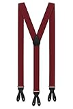 Elegante Hosenträger 3,5 cm X-Form mit Knopfverschluss Verstellbar für Herren & Damen, ohne Clips Anzughosenträger zum Knöpfen mit 6 Knopfloch Suspender (Bordeaux Rot)