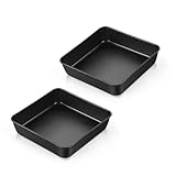 Homikit Auflaufform 2er Set, 15,9 x 15,9 x 5cm Edelstahl Eckige Backform mit Gesund Antihaftbeschichtete, Schwarz Quadratische Brownie Kuchenform für Kuchen/Lasagne/Aufläufe, Leicht zu Reinigen