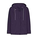 Softshell Damen Plüsch-Regenjacke für Damen, mit Reißverschluss, lässige Kapuzenjacken, Windbreaker-Jacken, langärmelig, Mantel, Reisejacke Mantel Gr. 56 (Purple, L)