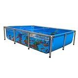 Rahmen-Schwimmbad, transparenter Segeltuch-Fischteichpool mit Edelstahlhalterung, faltbares Aquarium, Kinderbecken für die Zucht von Koi, landwirtschaftlich, einfach zu installieren (Farbe: blau +