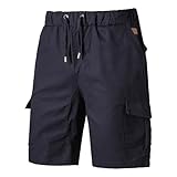 Herren-Cargo-Shorts, elastische Taille, Outdoor, Wandern, Walking, mehrere Taschen, Rip-Stop-Arbeitshose, lässig, Chino-Shorts, Sommer, halbe Hose, leicht, atmungsaktiv, langlebig, navy, 3XL