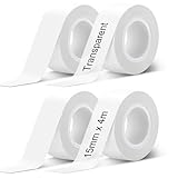 4 Rollen Etikettenband, 15mm x 4m Endlos-Etikettenband, Thermo-Etiketten für D30 / D32 / D35 Etikettendrucker, Wasserfeste Etiketten für Barcode, Name, Datum (2 Rollen Weiß + 2 Rollen Transparent)