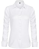 J.VER Bluse Damen Casual Business Bluse Damen Button Down Shirts Klassische Langarm Kragen Tops Bügelleichtes Modern Oberteil,Weiß,L