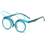 VEVESMUNDO Flip Up Lesebrille Runde Schminkbrille Auf und Bb Klappen Brillen mit klappbaren Glaesern +1.0,+1.5,+2.0,+2.5,+3.0,+3.5,+4.0 (1 Stück Transparent Blau, +1.0)