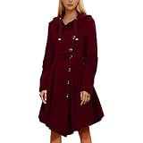 Bauzuoyo Damen Wollmantel mit Kapuze Zweireihiger Stil Winterjacke Y2K Slim Fit Herbst Winter Winddicht Wintermantel Unregelmäßiger Saum A-Linie Trenchcoat Frauen Einfarbig Coat