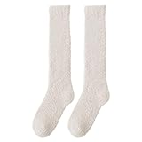 LZPCarra Strümpfe Halter Damen für Damen, warme kniehohe Socken, lange, gemütliche Thermo-Damensocken, flauschige, dicke, weiche Socken für Damen und Mädchen, Strapsgürtel Breit Und (White, One Size)