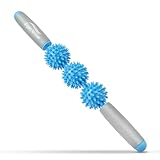 Igelball Massageroller mit Griff, 40cm Faszienstab mit 3 Bälle, Massagerolle Klein, Faszienrolle Stab Igelballrollen mit Handgriffe für Beine Nacken Rücken Schulter (Hellblau)