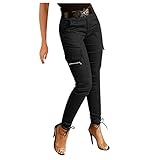 Cargohose Damen High Waist Cargo Pants Skinny Fit Arbeitshose Stretch Cargo Leggings Hose Mit Taschen Skinny Hosen Gummibund Seitentaschen Mädchen Sportleggins Cargo Motorradhose Biker Pants