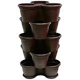 ENGELLAND 5X Blumentopf, Säulentopf, Pflanzturm, Hochbeet, Pflanztopf-Kübel mit Untersetzer, stapelbar, widerstandsfähig, Kunststoff, für Außenbereich, 55 Liter, Farbe: Braun