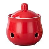 Gralara Knoblauchtopf Knoblauchdose Ingwertopf Aufbewahrungstopf Atmungsaktiv mit Deckel,Knoblauch Aufbewahrung Keramik Knoblauchdose,Lüftungsschlitzen für Die Arbeitsplatte Im Landhausstil, Rot