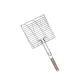 3er Fischbräter 28x28cm Fischgriller Fischzange Grillkorb Grillwender Fischhalter Grillaufsatz mit Holzgriff Stahl verchromt