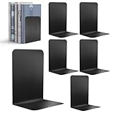 Sprifityy 6 Stück Buchstütze aus Metall,17 * 13.5 * 10.2cm,mit Rutschfester Matte Buchstütze,Leseständer Notenständer,für Schule, Büro und Zuhause,Schwarz