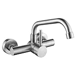 Tondiy Wasserhahn Küche Wandmontage, Küchenarmatur Wand Mischbatterie mit 360° drehbar Auslauf, Wandarmatur Küche Armatur aus Edelstahl, Matt
