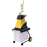 Elektrischer Holzhäcksler Leistungsstarker 2500W Gartenhäcksler mit 45L Auffangbehälter und Schutzbrille, 4500rpm Umweltfreundlicher Asthäcksler Leisehäcksler für Äste und Trockene Blätter