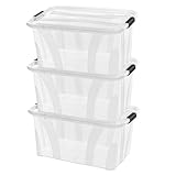 Aufbewahrungsboxen mit Deckel, 7L 14L 21L 32L 55L 80L Plastik Boxen Klickverschluss Stapelboxen 1er/3er Sets Lebensmittelecht Transparent Haushalt & HLKauf-Block (3er-Set 14-Liter & 1x HLKauf-Block)