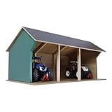 Kids Globe Schuppen Holz, für DREI Fahrzeuge/Anhänger Spielzeug Geräteschuppen Lagerhalle, Maßstab 1:32, Holzbauernhof, Holzstall, Bauernhof Spielzeug 610192