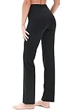 icyzone Damen Bootcut Yogahose Lange Sporthose Hohe Taille Flare Fitness Training Hosen (L, Schwarz)