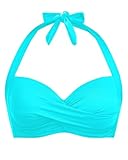 Yonique Neckholder-Bikinioberteil für Damen, Push-Up-Badeanzug, Retro-Badeoberteil, gedrehte Vorderseite, nur Oberteil, Aqua, Large