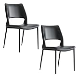 Generisch 2er-Set Moderne Esszimmerstühle aus schwarzem Leder – Armlehnstuhl im Mid-Century-Stil mit waschbarer PU-Kissen-Rückenlehne und Rahmen aus Karbonstahl für Küche und Wohnzimmer