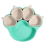 Katzen Futternapf Multifunktionaler Silikonnapf Kindernapf Haustiernapf Katzen- und Hundenapf-Set Silikonteller für Kinder Teller mit Saugnapf Katzensilikonteller in Katzenform (Mint Green, One Size)