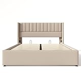 Generisch Stauraumbett Polsterbett Hydraulisch Doppelbett 140x200cm, Lattenrost aus Holz, Bett mit Lattenrost aus Metallrahmen, Leinen, Beige (Beige+ Linen+160 * 200cm)