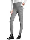 FitsT4 Sports Damen Winterreitleggings Silikon Vollbesatzreithose mit Fleecefutter mit Handytasche und Gürtelschlaufen,Grau,M