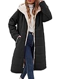Tuopuda Winterjacke Damen Lang Warm Winter Stehkrage Teddyjacke Wasserdicht Reversibel Sherpa Daunenjacke Winddichter Daunenmantel Parka Pufferjacken Herbst Winter Geschenk für Frauen, Schwarz, XL