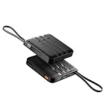 Coowisty Powerbank 20000mAh USB-C 22.5W Schnellladung, Tragbarer Akku mit 4 Integrierten Kabeln & LED-Display, Kompatibel mit iPhone Tablets (Schwarz)
