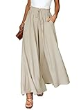 Dokotoo Sommerhose Damen Leicht Palazzo Hose Elegant Sommer High Waist Baggy Leinenhose Freizeithose Baumwolle Leinen Weite Hosen mit Taschen Kordelzug Elastisch Einfarbig Stoffhose Beige S