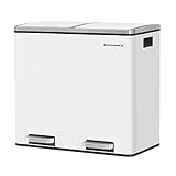 SONGMICS Mülleimer, Abfalleimer, Mülltrennsystem mit 2 Fächern, Treteimer für die Küche, 2 x 24 L, Softclose, Inneneimer aus Kunststoff, mit Fußpedalen und Handgriffen, weiß LTB48WT, 58.5x32x54.5cm