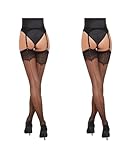 Fiore - Sexy Nylonstrümpfe mit Naht für Damen, zur Verwendung mit einem Hüfthalter 20 DEN, Schwarz 2er-Pack, M