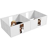 PawHut Wurfkiste für Welpen, Hundelaufstall, Welpenauslauf mit rutschfeste Bodenschoner, Tür, Hunde Wurfbox aus Holz, Welpenlaufstall für mittelgroße Hunde, 196 x 96 x 48 cm, Weiß