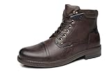 KNBR Herren Schnürstiefel Klassische Stiefeletten Biker Boots Stil Motorrad Stiefel Freizeitschuhe，braun, 43 EU