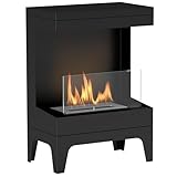 HOMCOM Bodenstehender Bioethanol-Kamin mit 0,9L Brenner für 3,3 Stunden, Stahl und Glas Bio-Kamin, Selbsttragende Ethanol-Kaminabdeckung 20㎡, 38x22x54 cm, Schwarz
