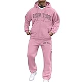 Caxndycing Trainingsanzug Herren 2 Teiliges Jogging Anzug Set mit Taschen Aufdruckt Hoodies mit Hose Männer Baggy Sportanzug Basic Freizeitanzug Langarm Tracksuit Teenager Sportswear