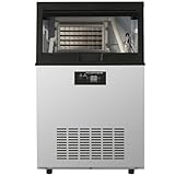 SHENGSHIYU Kommerzielle Eiswürfelmaschine 80kg/24H Eismaschine mit Eisportionierer,An Leitungswasser Anschließen,Eisdicke Einstellbar,Ice Maker Machine aus Edelstahl für Büro,Restaurant,Bar,Café
