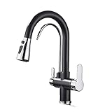 Mattschwarze Küchenarmatur mit gefiltertem Wasser, 360 Grad drehbar, herausziehbarer Sprühkopf, 3-Wege-Spültischmischer, intelligenter Wasserhahn, schwarzes Chrom-Finish.
