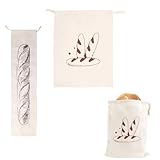 SGERUFZ 2 Pcs Leinen Brotbeutel Brot & Baguette Aufbewahrung Obst Gemüsebeutel Großer Stoffbeutel mit Kordel 16 * 64cm & 31 * 39cm