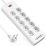 Steckdosenleiste mit 4 USB, Mehrfachsteckdose mit 2 USB C, Verteilersteckdose Wandmontage, Steckerleiste mit Schalter, 10 Fach Power Strip Generisch- Test
