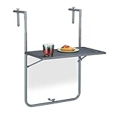 Relaxdays Balkonhängetisch klappbar, BxT: 59,5 x 60 cm, 3-Fach höhenverstellbar, 2 Getränkehalter, Geländertisch, grau
