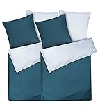 Moon 2er Pack Renforcé Uni Wendebettwäsche, Bettwäsche aus 100% Baumwolle, 135x200 / 80x80 (Aqua/blau)