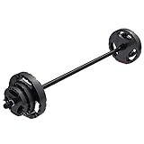GORILLA SPORTS® Langhantel Set 20 kg - inkl. Hantelscheiben 2x1,25kg, 2x2,5kg, 2x5kg, 30mm, Aerobic Langhantelstange 130 cm, mit 2 Federverschlüsse, Kunststoff - Hantelset, Langhantelset