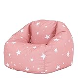 Icon Sterne Sitzsack Kinder, Rosa, Flauschiger Gewebter-Stoff, Sitzsack mit Füllung, Bequemer Kinder Sessel, Kuschelsessel, Lese Sessel, Schlafzimmer, Kinderzimmer, Spielzimmer