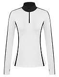 JACK SMITH Damen-Golf-Polo-Shirt, langärmelig, feuchtigkeitsableitend, Tennis-Shirts, Reißverschluss, schmale Passform, Weiß, Groß